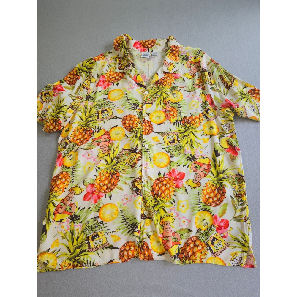 Nickelodeon SpongeBob SquarePants Shirt‎ Mens XXL Cream Pineapple Hawaiian Rayon